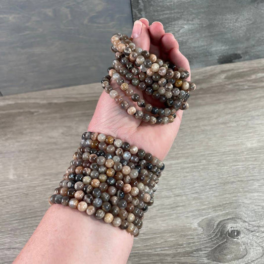 Gemstone Beaded Stretch Bracelets 6mm  : Black Moonstone
