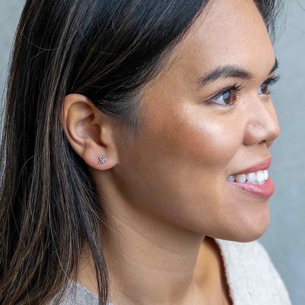 Sterling Silver or Bronze Snake Post Earrings 9x5mm: Recycled Sterling Silver