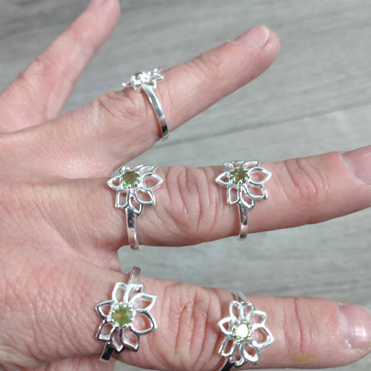 Gemstone Sterling Silver Lotus Flower Statement Ring