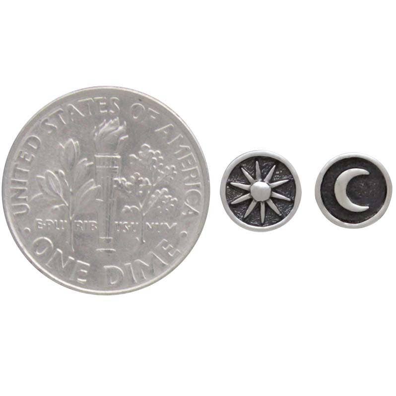 Silver or Bronze Raised Sun and Moon Post Earrings 6x6mm: Bronze
