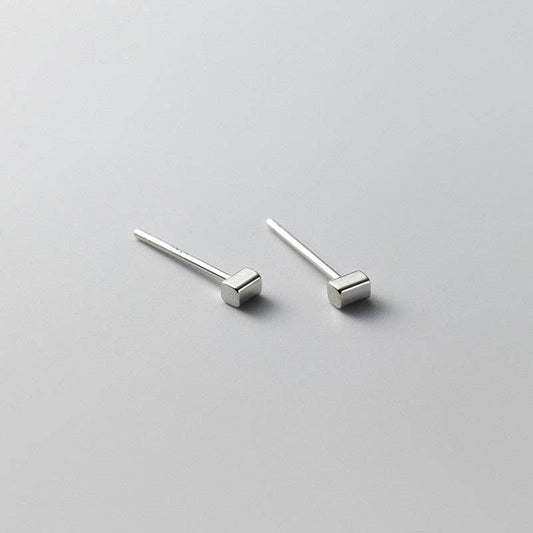 Tiny Cube Square Stud Earrings in 925 Sterling Silver: Silver