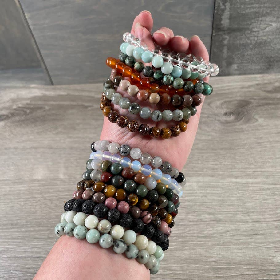 8mm Round Gemstone Beaded Bracelets – Assorted Crystals Bulk: Brown Agate