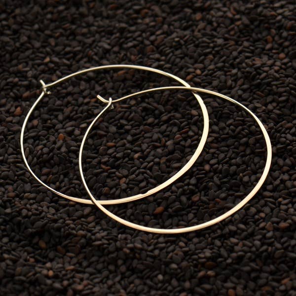 Sterling Silver Half Hammered Circle Earring Hoops: 30mm