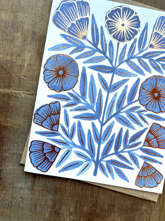 Blue Flower Blank Greeting Card