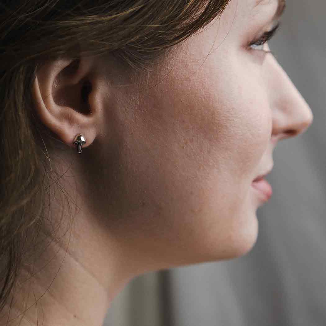 Sterling Silver or Bronze Mushroom Post Earrings 8x6mm: Recycled Sterling Silver