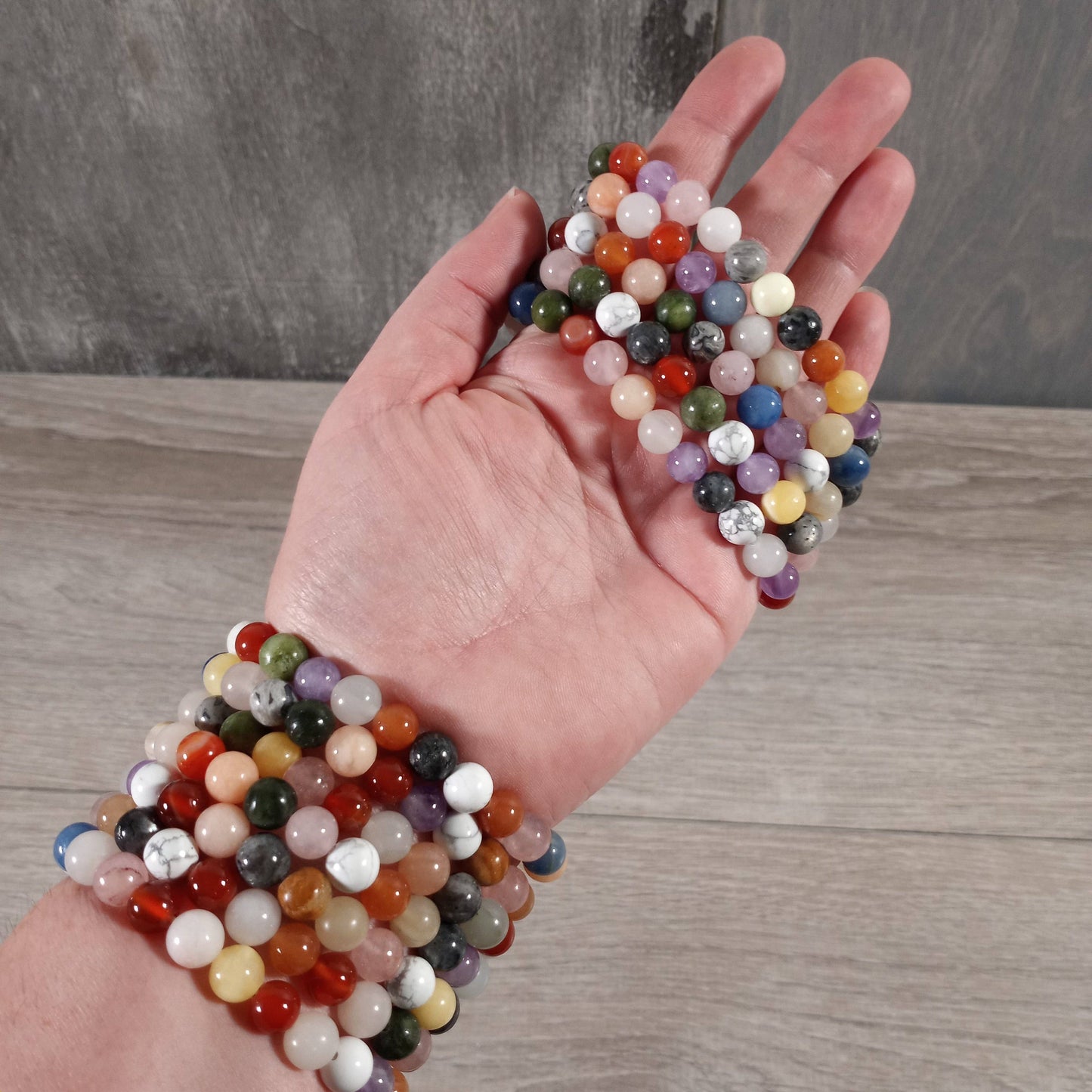 8mm Round Gemstone Beaded Bracelets – Assorted Crystals Bulk: Lavastone