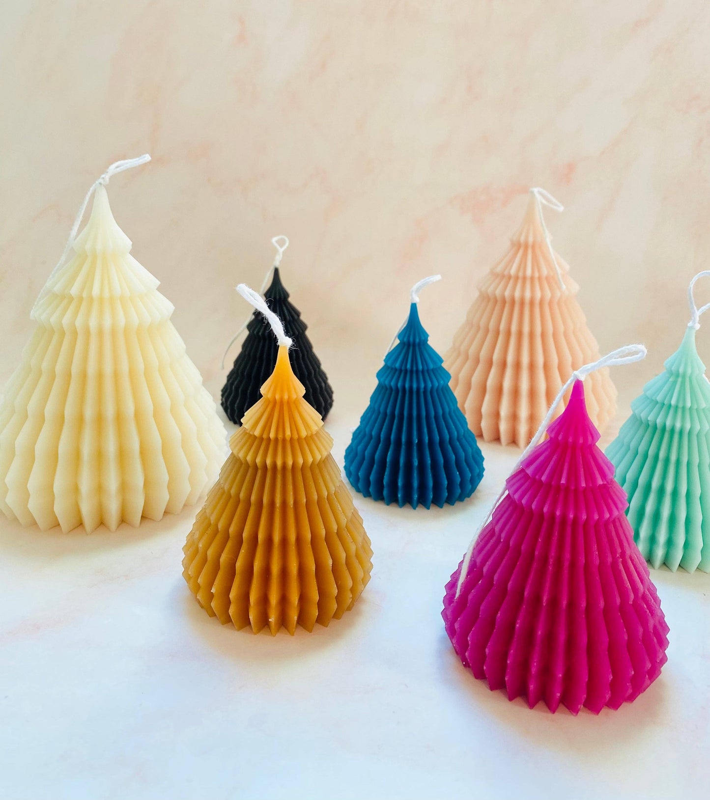 Small Origami Christmas Tree Beeswax Candle: Fuschia