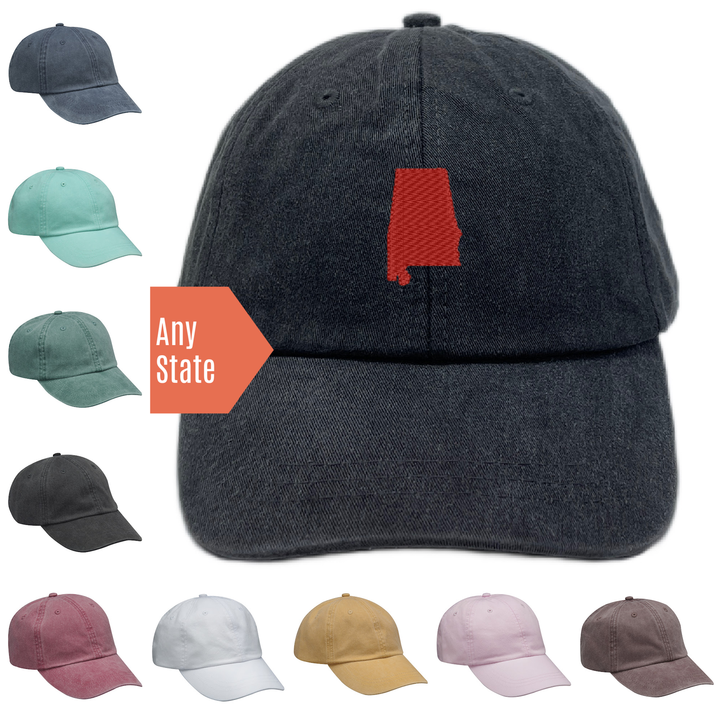 Custom State Dad Hats - Embroidered Ball Cap: Forest / Dark navy state