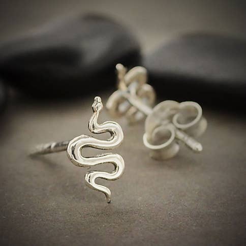 Sterling Silver or Bronze Snake Post Earrings 9x5mm: Bronze