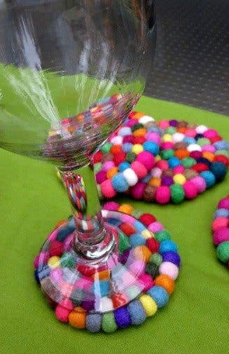 Hand-Felted Ball Coasters - Set of 4, Assorted Colors: Gold