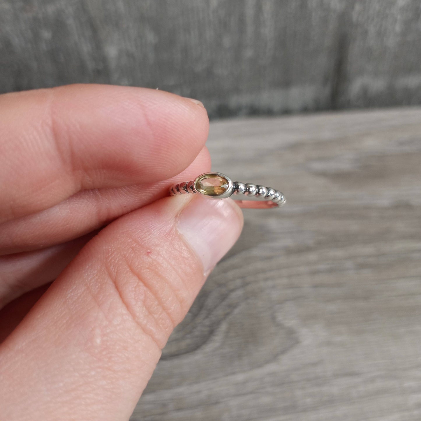 Gemstone Sterling Silver Ring Stacking Simple Oval: Smoky Quartz / Size 5