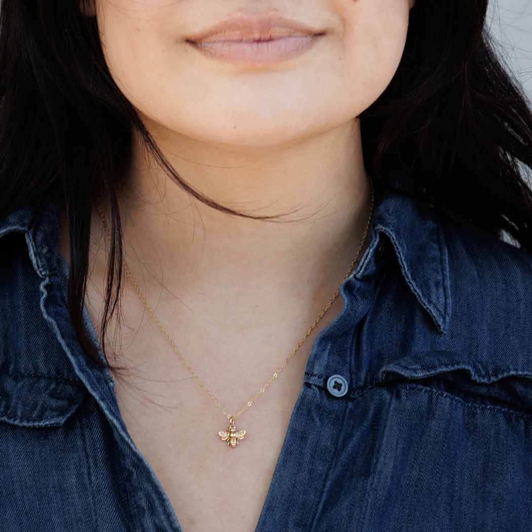 Sterling Silver or Bronze Bee Necklace: Sterling Silver