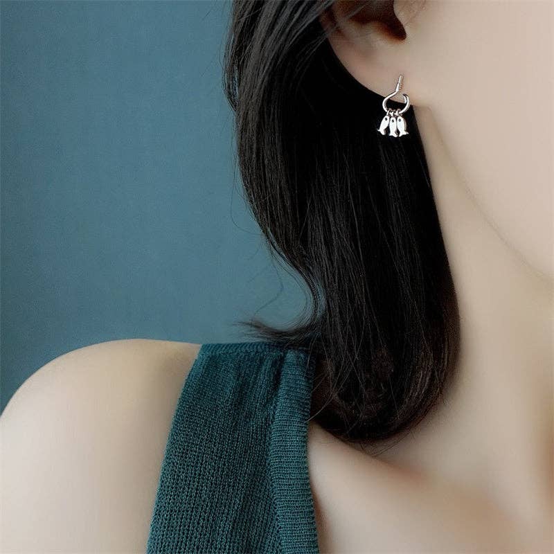 Dainty Tiny Three Fish Dangle Drop Earrings