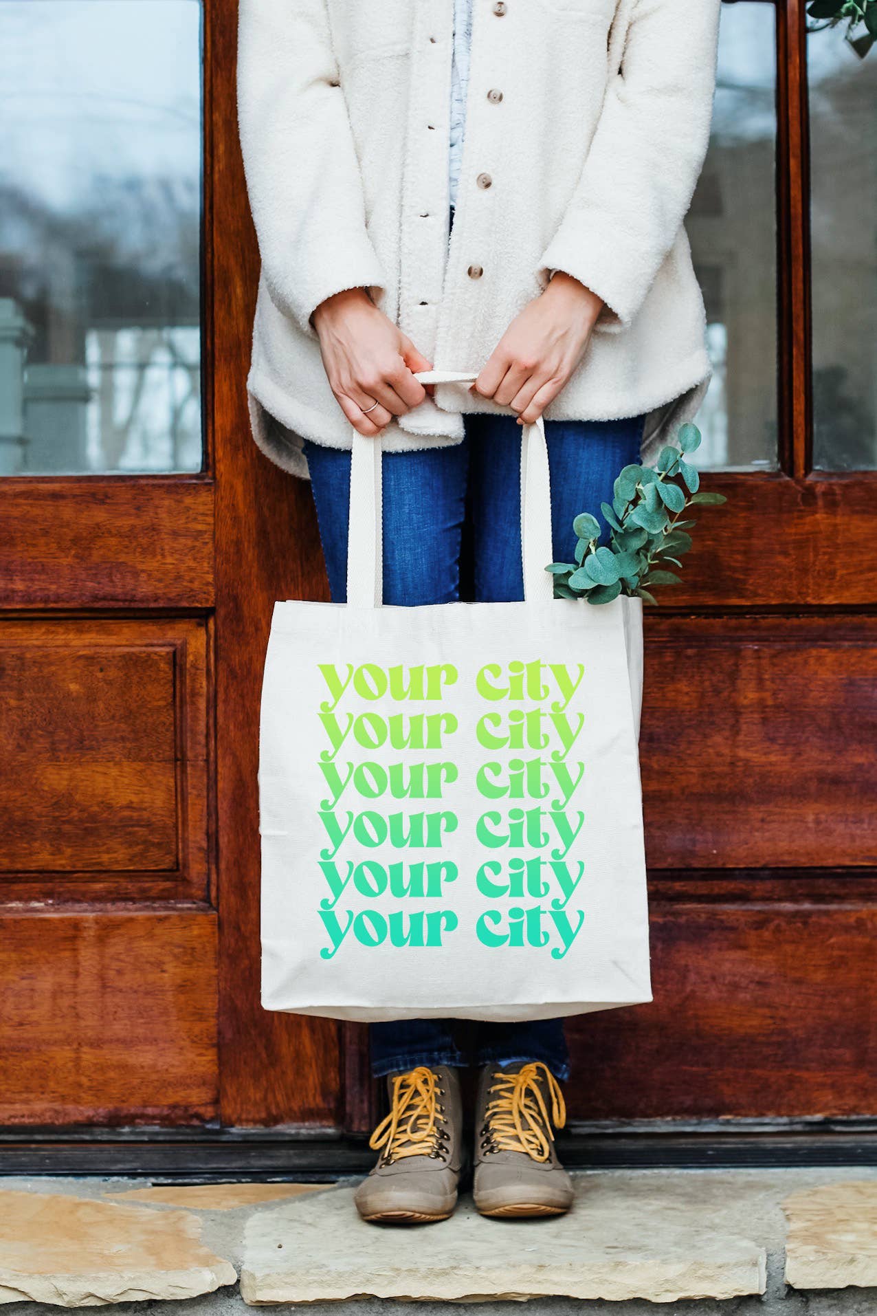 Your City - Colorful Tote Bags - Ombre, Customizable, Custom: Green/Teal Ombre