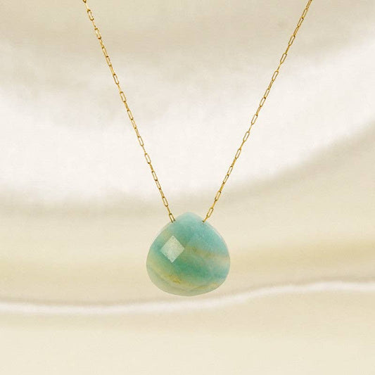 Color Crystal Raw Stone Pendant Necklace in Stainless Steel: Amazonite