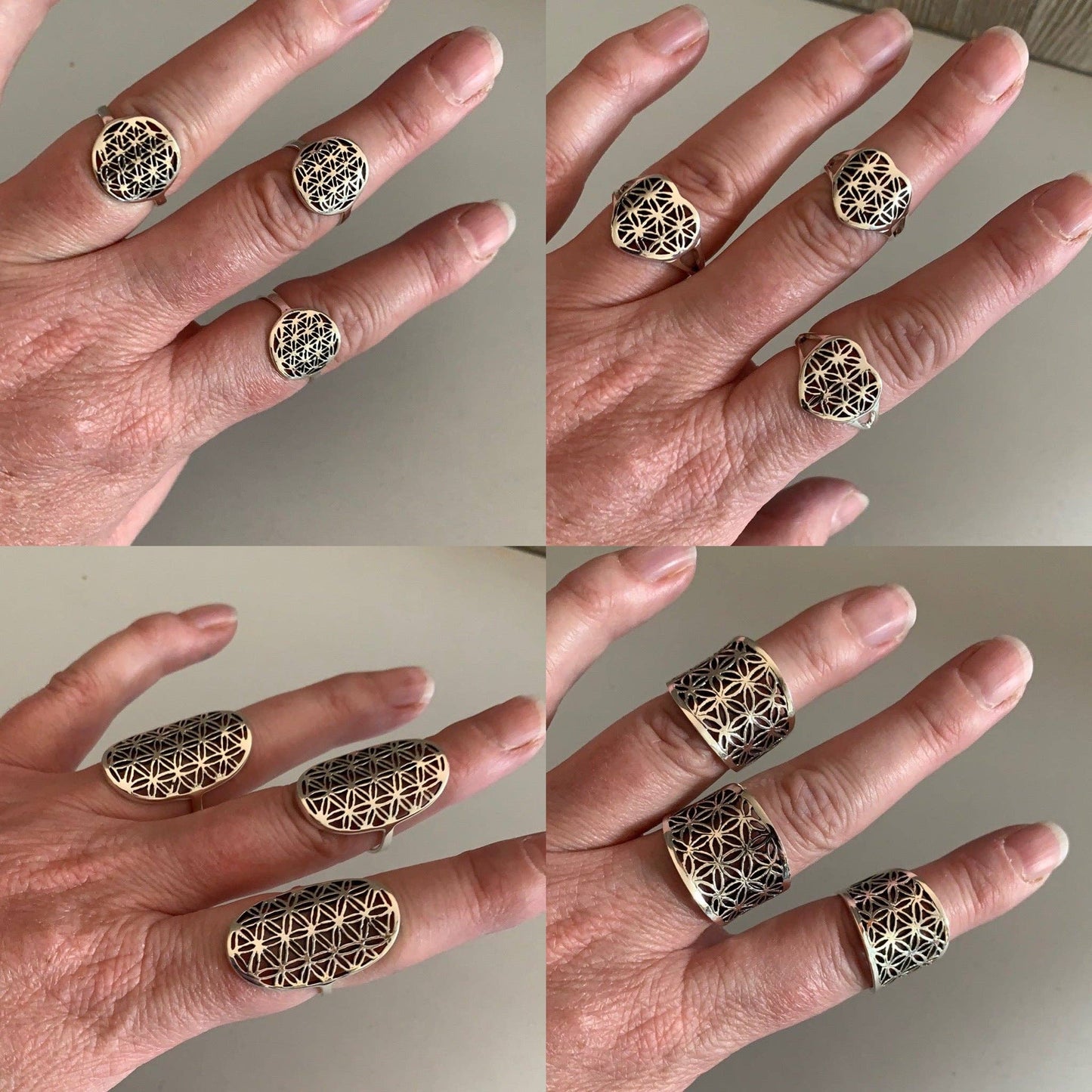 Sterling Silver Flower of Life Rings: Round Larger