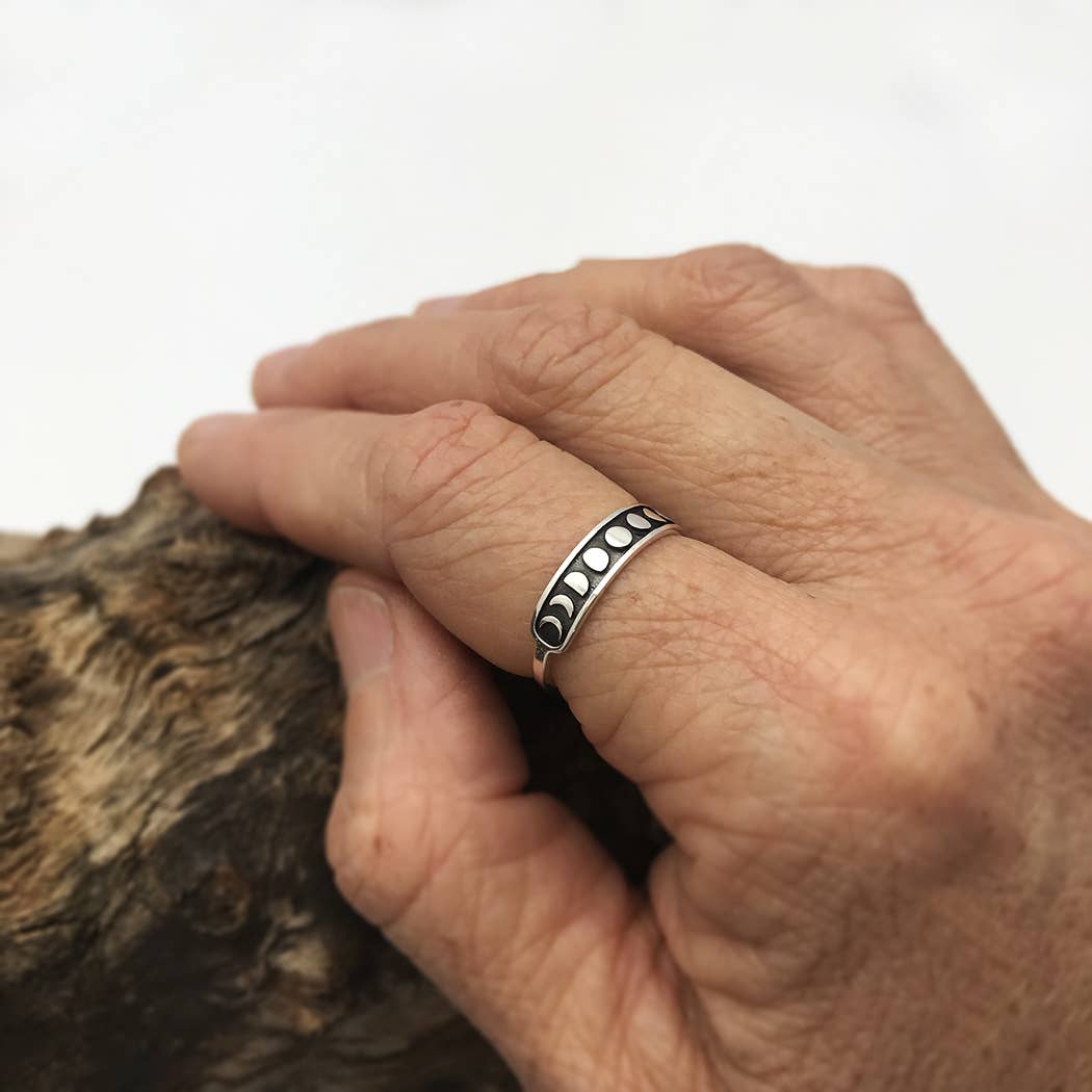 Sterling Silver or Bronze Moon Phases Ring: Bronze / 8
