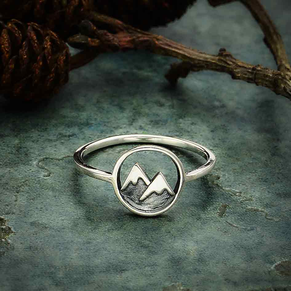 Sterling Silver or Bronze Snow Capped Mountain Ring: Bronze / 8