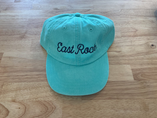 East Rock Text Script Dad Hat -  Embroidered Ball Cap: Seafoam / Navy Text