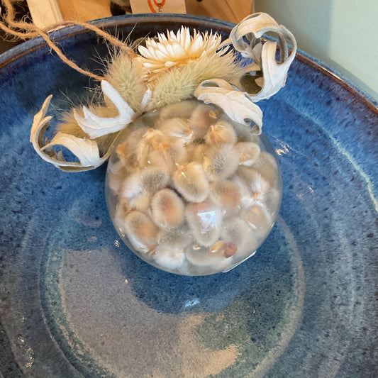 Glass Ornament with Pussywillows