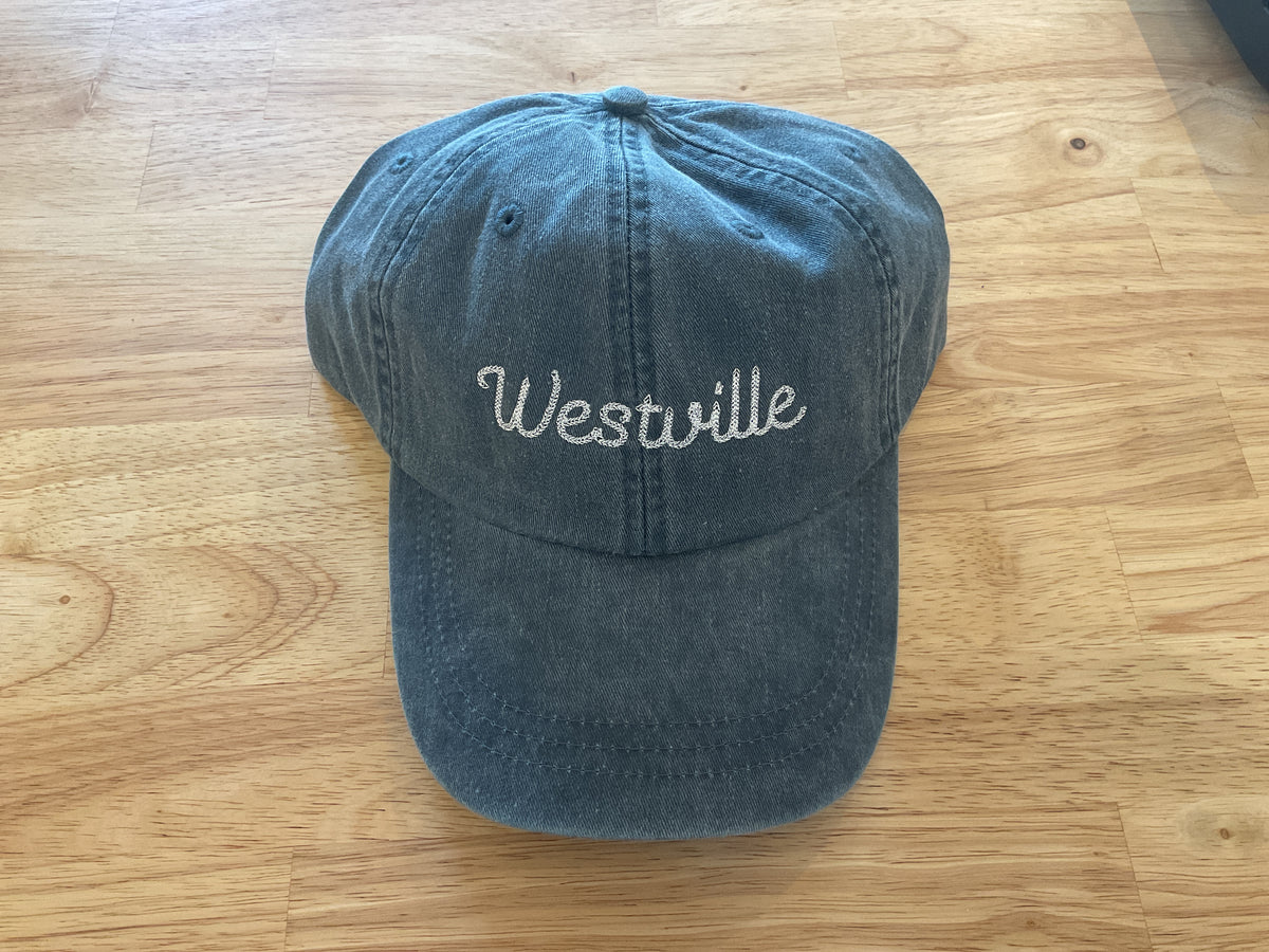 Westville Chainstitch Dad Hat - Embroidered Ball Cap: Navy Blue / White
